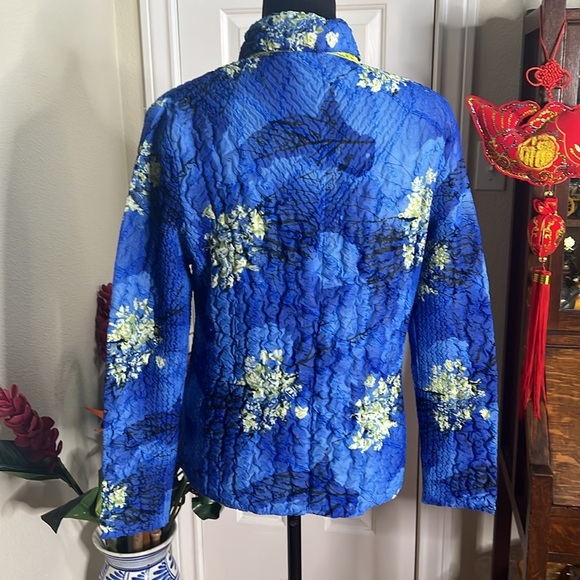 Ubu Blue & Green Quilted Colorful Abstract Zip Up Jacket with 2  Pockets M - Picture 3 of 10